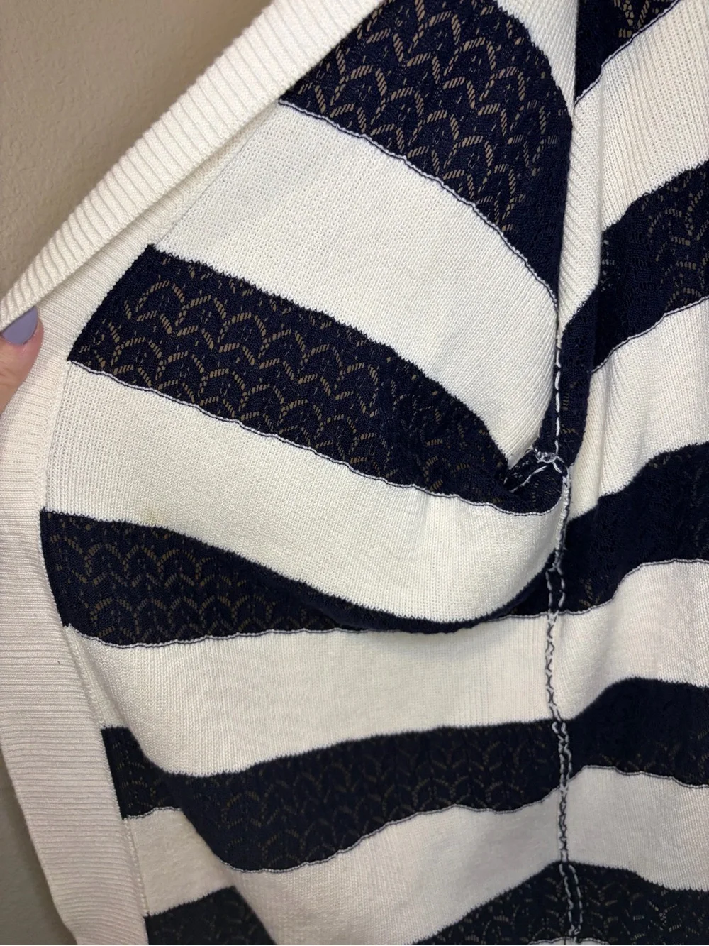 Lane Bryant Open Front Striped Lace Knit Cardigan - Ivory & Navy